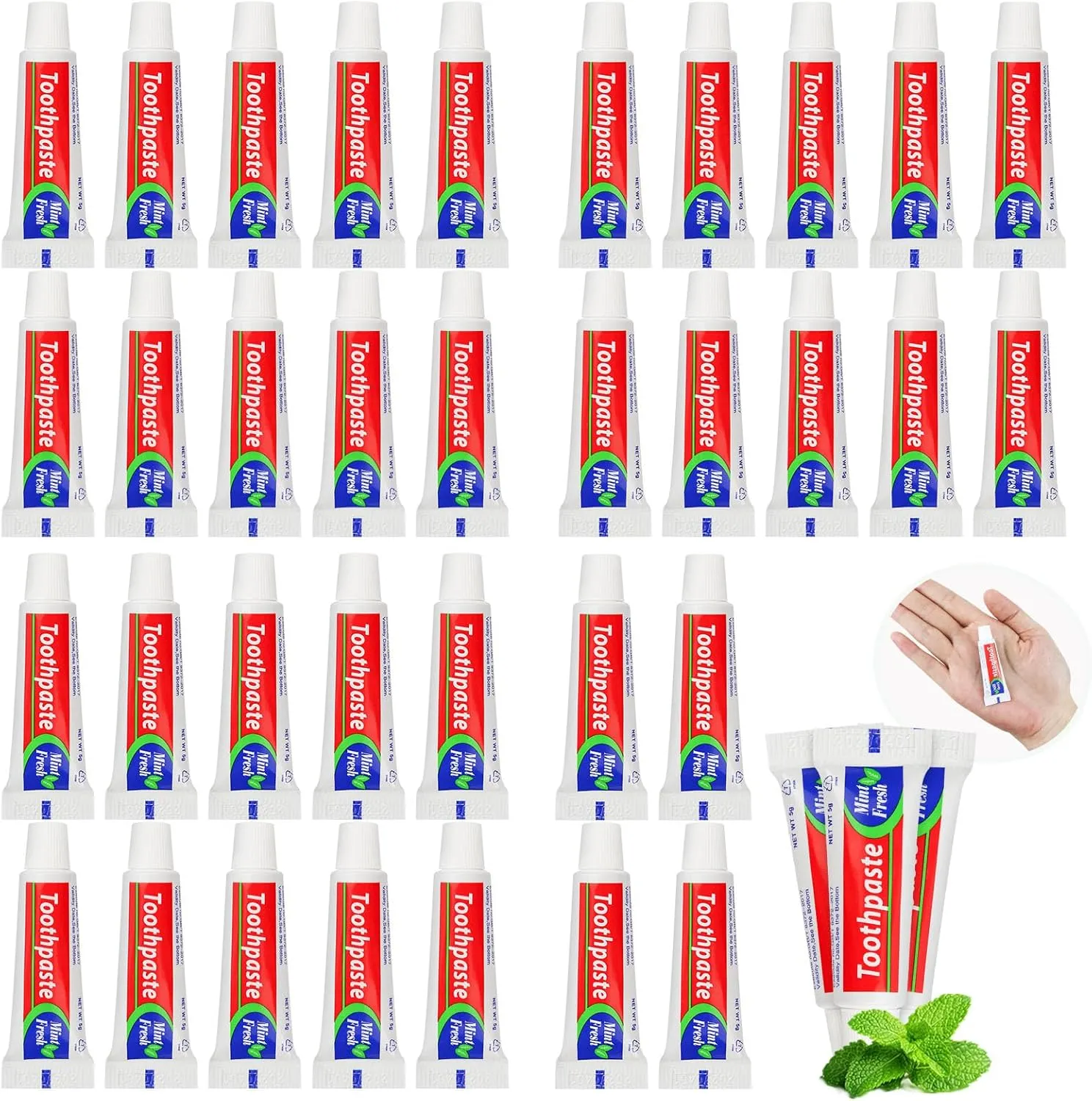 50 Tubes Bulk Travel Size Toothpaste,0.176 oz Extra Small Toothpaste Travel Size Bulk Mint Mini Disposable Toothpaste for Hotel,Guests,Homeless,Charity(Too Small, Only Good for Single Use)