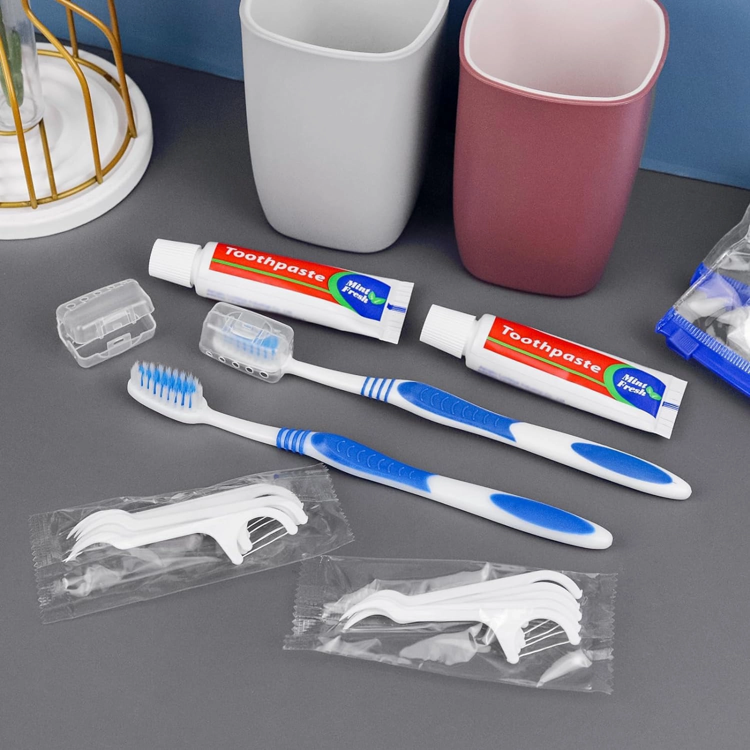 50 Disposable Toothbrushes with Toothpaste Set,Travel Kit with Plastic Zip Bag,Toothbrush Head Cover, Floss Pick,25 gram Toothpaste,Bulk Toothbrush for Homeless,Travel,Hotel(50)