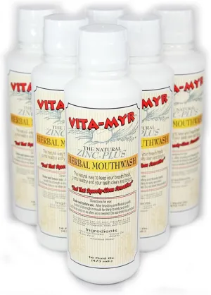 6 Bottles 16 Oz Vitamyr Mouthwash & 6 Tubes 5.4 Oz Vitamyr Zinc-Plus Xtra Herbal Natural Toothpaste