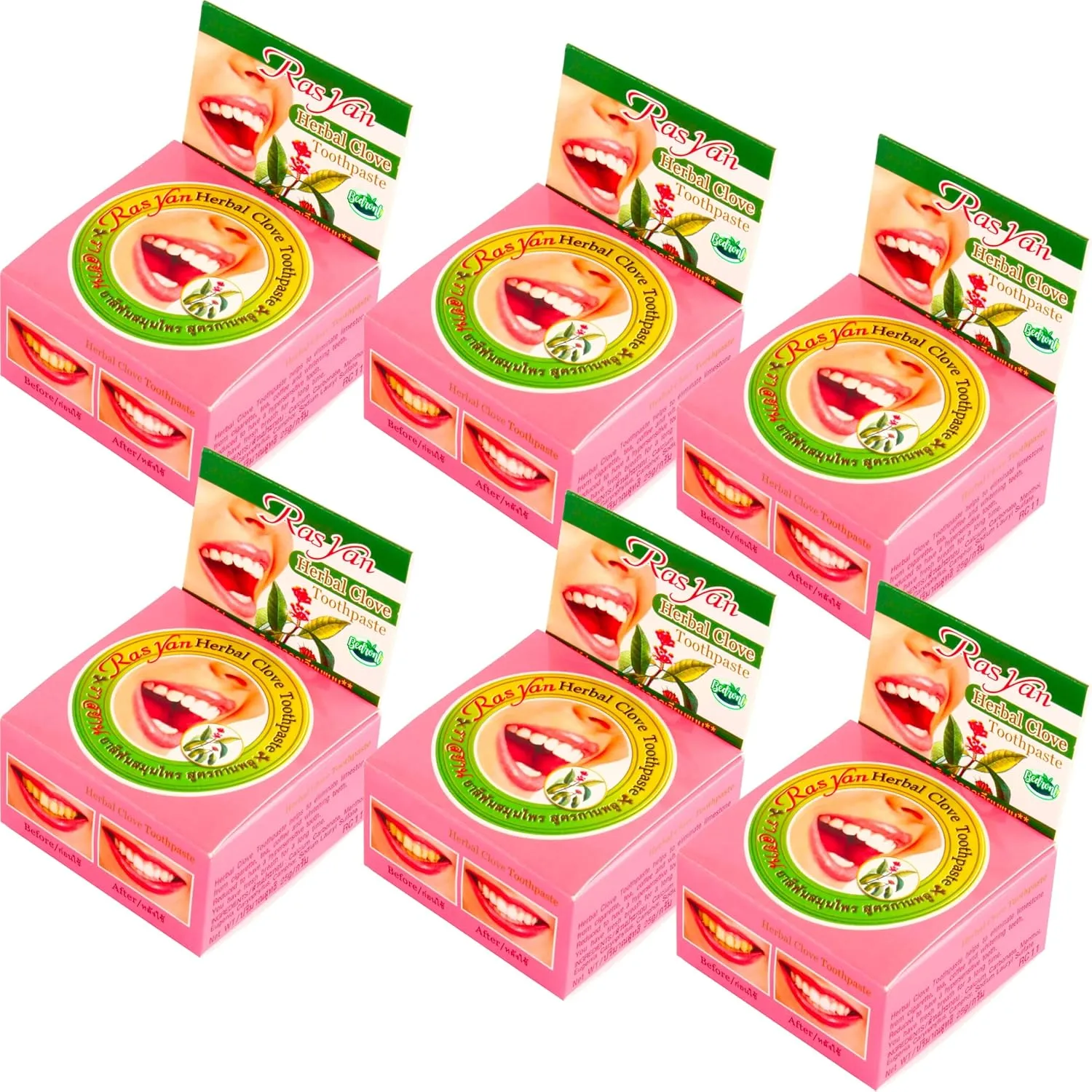 6 Pcs. of Ras Yan Herbal Clove Concentrated Toothpaste in Round Box 25 Gram. Original from Thailand.