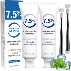 7.5% Hydroxyapatite Toothpaste, Fluoride-Free Hydroxyapatite Toothpaste Whitening 7.5, 7.5% Nano Hydroxyapatite ToothpasteWhite Tooth Repair, Tooth Strengthening, Gentle Mint, Fresh Breath (2pcs)