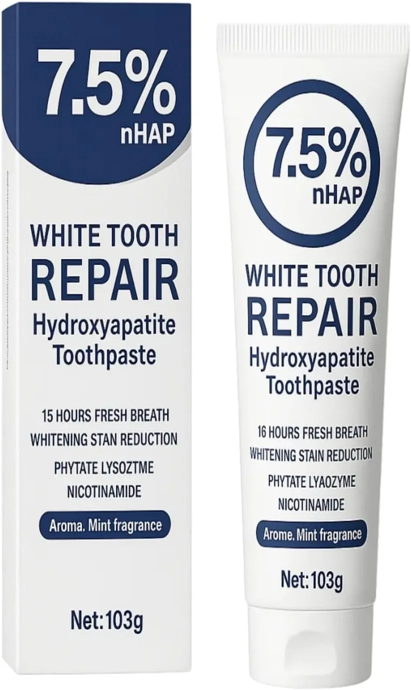 7.5% Hydroxyapatite Toothpaste – Fluoride-Free Whitening & Enamel Support, Gentle Nano Formula for Sensitive Teeth, Fresh Mint, Natural Daily Care
