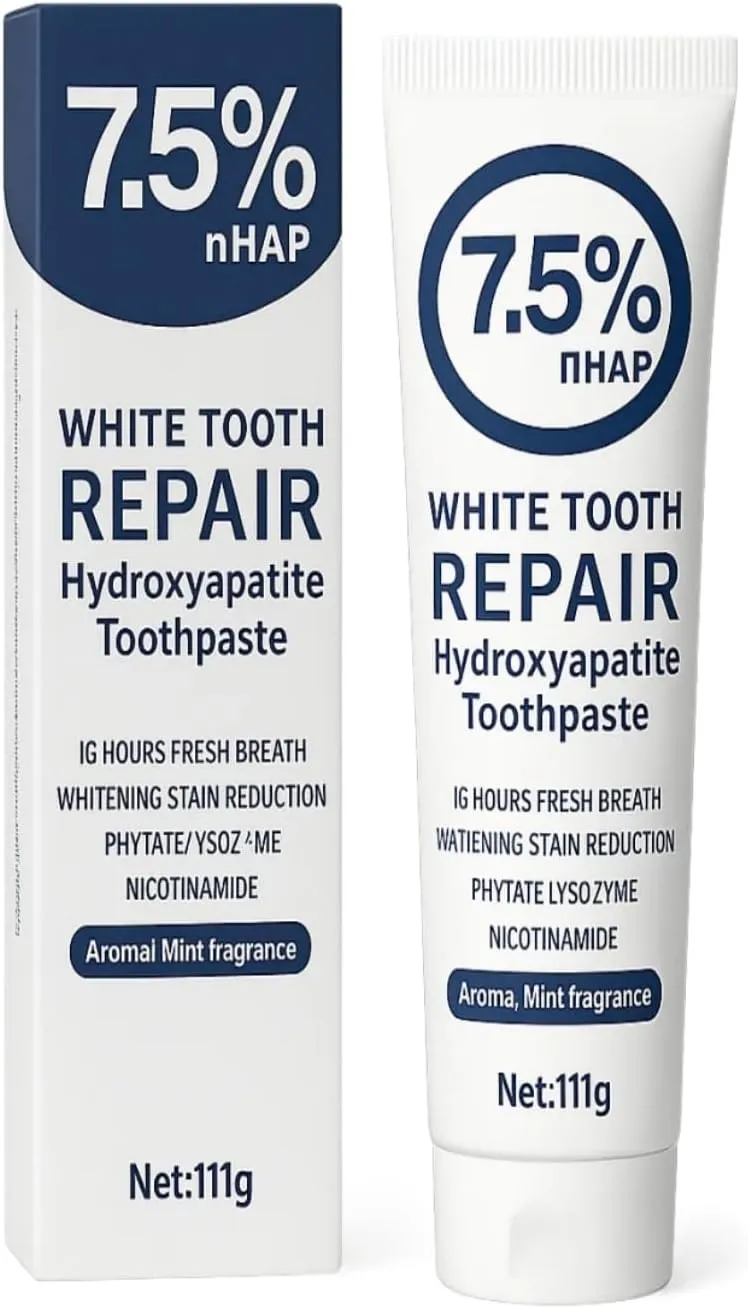 7.5% Hydroxyapatite Toothpaste – Fluoride-Free Whitening & Enamel Support, Gentle Nano Formula for Sensitive Teeth, Fresh Mint, Natural Daily Care