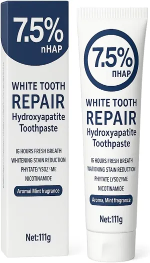 7.5% Hydroxyapatite Toothpaste – Fluoride-Free Whitening & Enamel Support, Gentle Nano Formula for Sensitive Teeth, Fresh Mint, Natural Daily Care