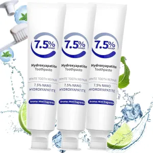 7.5% Hydroxyapatite Toothpaste for Enamel, Fluoride-Free Formula with Gentle Mint, for Sensitive Teeth, Repair and Protect Toothpaste, Long-Lasting Fresh Breath (3 PCS)