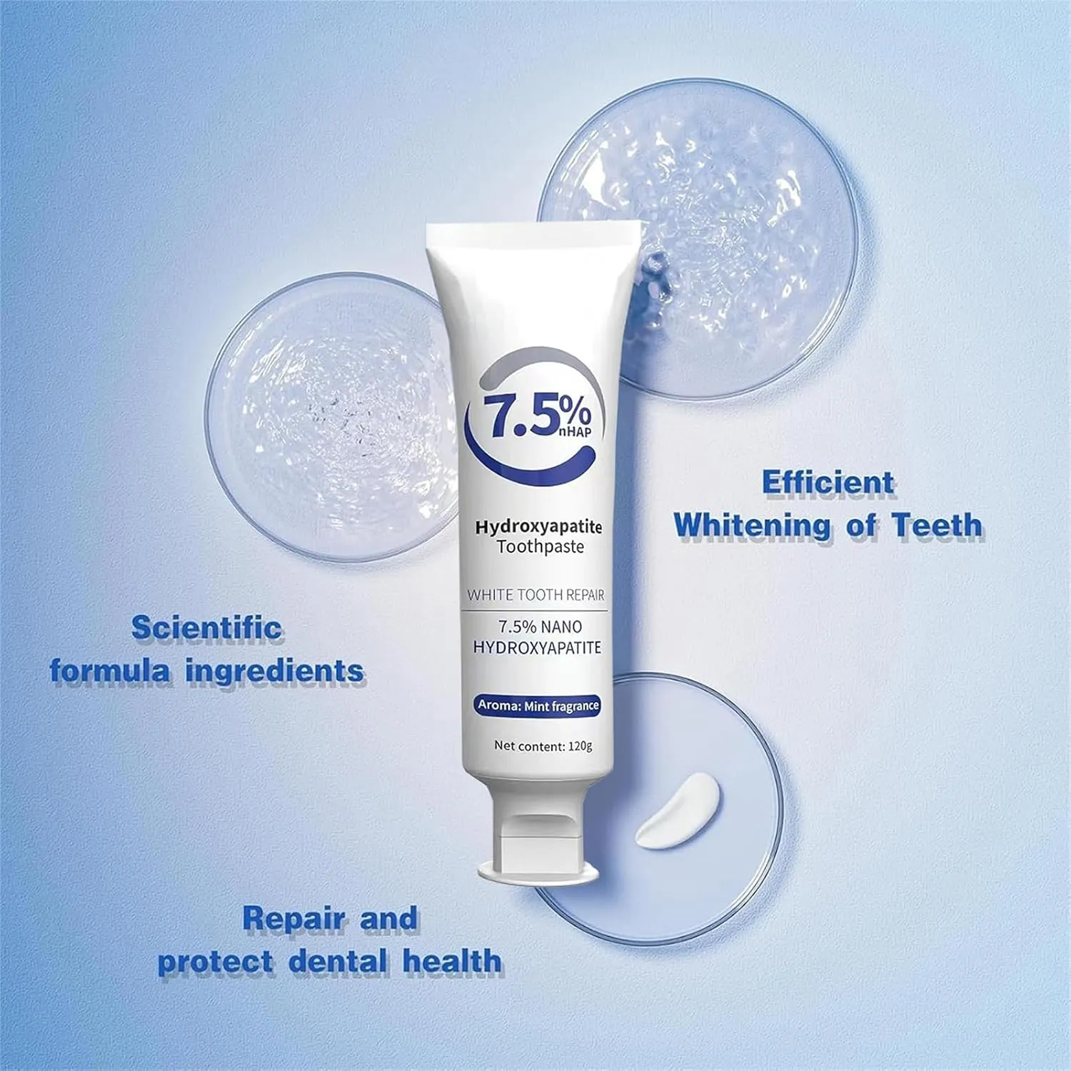 7.5% Hydroxyapatite Toothpaste for Enamel, Fluoride-Free Formula with Gentle Mint, for Sensitive Teeth, Repair and Protect Toothpaste, Long-Lasting Fresh Breath (3 PCS)