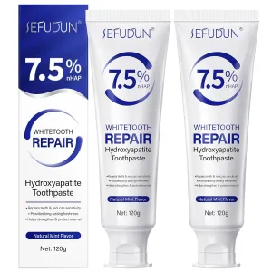 7.5% Hydroxyapatite Toothpaste, Nano Hydroxyapatite Toothpaste for Repair Enamel and Tooth Strengthening, Fluoride Free Formula for Daily Oral Protection, Fresh Mint Flavor, 2 Pcs
