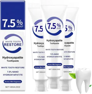 7.5% Hydroxyapatite Toothpastes, Nano Fluoride Free Hydroxyapatite Toothpaste for Enamel Protection and Tooth Strengthening, Fresh Mint Deep Cleansing Toothpaste for Teeth (3, White-Blue)