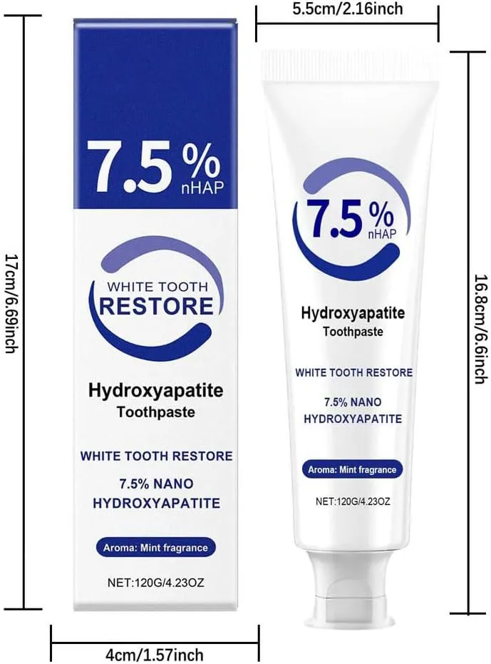 7.5% Hydroxyapatite Toothpastes, Nano Fluoride Free Hydroxyapatite Toothpaste for Enamel Protection and Tooth Strengthening, Fresh Mint Deep Cleansing Toothpaste for Teeth (3, White-Blue)