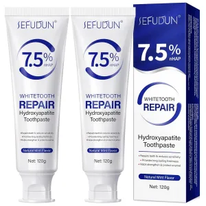 7.5% Nano Hydroxyapatite Toothpaste for Enamel Protection, Sensitivity Relief, Tooth Strengthening, Whitening, Cavity Defense, Breath Freshening, Fluoride-Free, Safe for Adults & Kids - 2 Pack