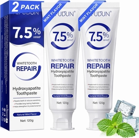 7.5% Hydroxyapatite Toothpaste, 2 Pack Nano Hydroxyapatite Toothpastes for Enamel Care, Support for Sensitive Teeth, Fluoride Free & SLS Free, Natural Peppermint Flavor