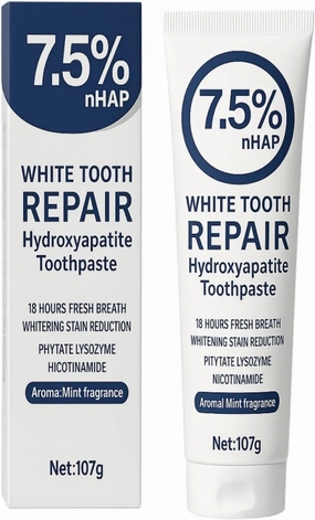 7.5% Hydroxyapatite Toothpaste – Fluoride-Free Whitening & Enamel Support, Gentle Nano Formula for Sensitive Teeth, Fresh Mint, Natural Daily Care