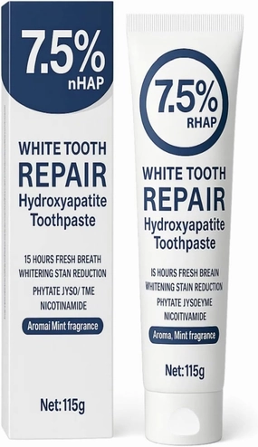 7.5% Hydroxyapatite Toothpaste – Fluoride-Free Whitening & Enamel Support, Gentle Nano Formula for Sensitive Teeth, Fresh Mint, Natural Daily Care
