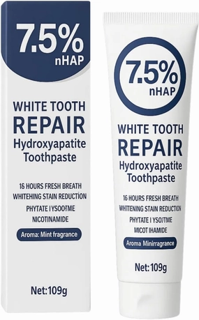 7.5% Hydroxyapatite Toothpaste – Fluoride-Free Whitening & Enamel Support, Gentle Nano Formula for Sensitive Teeth, Fresh Mint, Natural Daily Care