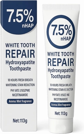 7.5% Hydroxyapatite Toothpaste – Fluoride-Free Whitening & Enamel Support, Gentle Nano Formula for Sensitive Teeth, Fresh Mint, Natural Daily Care