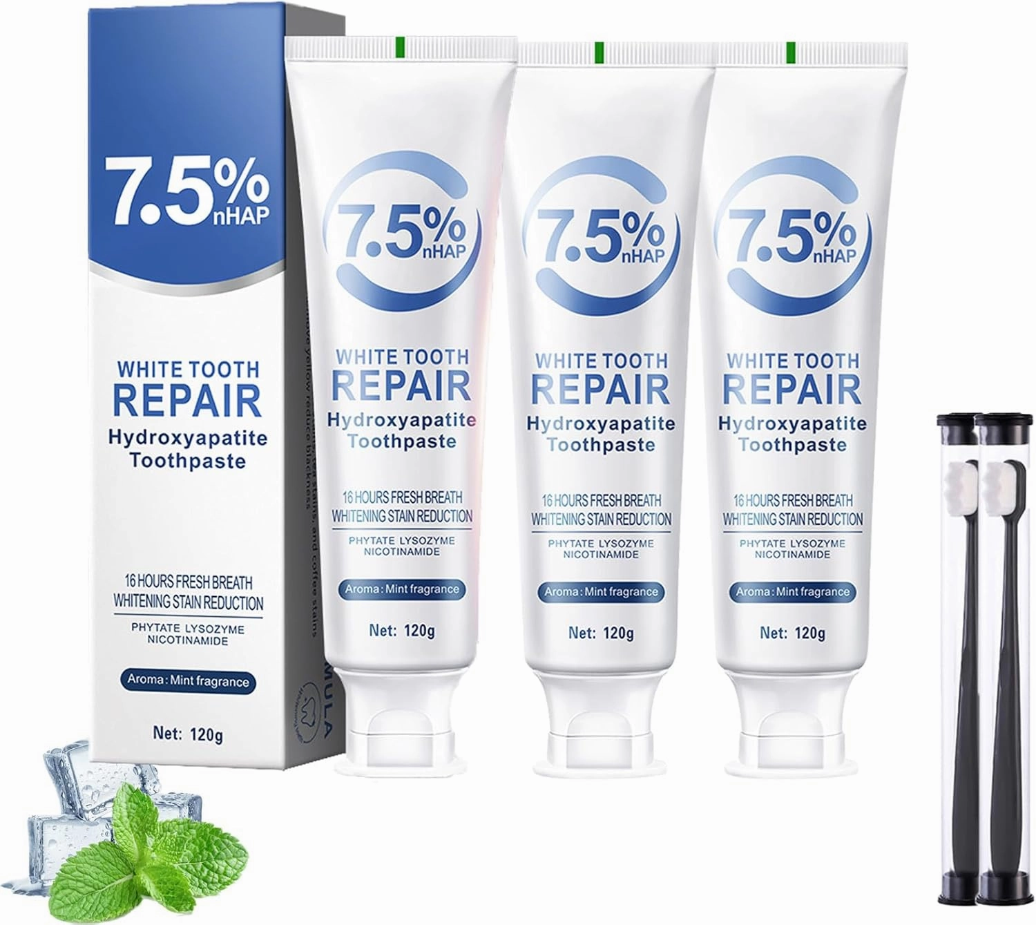 7.5% Hydroxyapatite Toothpaste for Enamel Repair&Whitening Strengthens Teeth,Restores Enamel Gentle Mint Flavor for Fresh Breath Daily Use for Sensitive Teeth & Optimal Oral Care (3PCS)