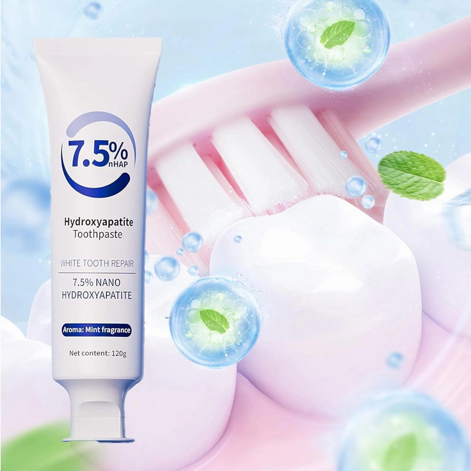 7.5% Hydroxyapatite Toothpaste, Hydroxyapatite Toothpaste for Advanced Enamel Protection, Fluoride-Free Toothpaste for Sensitive Teeth, Gentle Mint,Fresh Breath