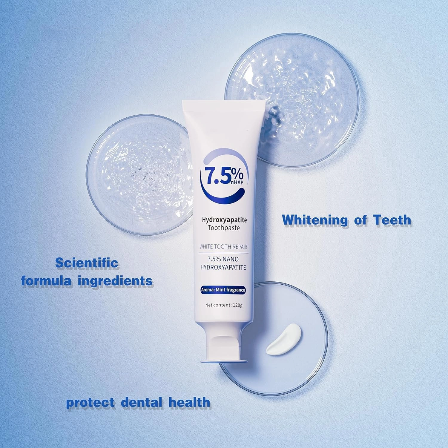 7.5% Hydroxyapatite Toothpaste, Hydroxyapatite Toothpaste for Advanced Enamel Protection, Fluoride-Free Toothpaste for Sensitive Teeth, Gentle Mint,Fresh Breath