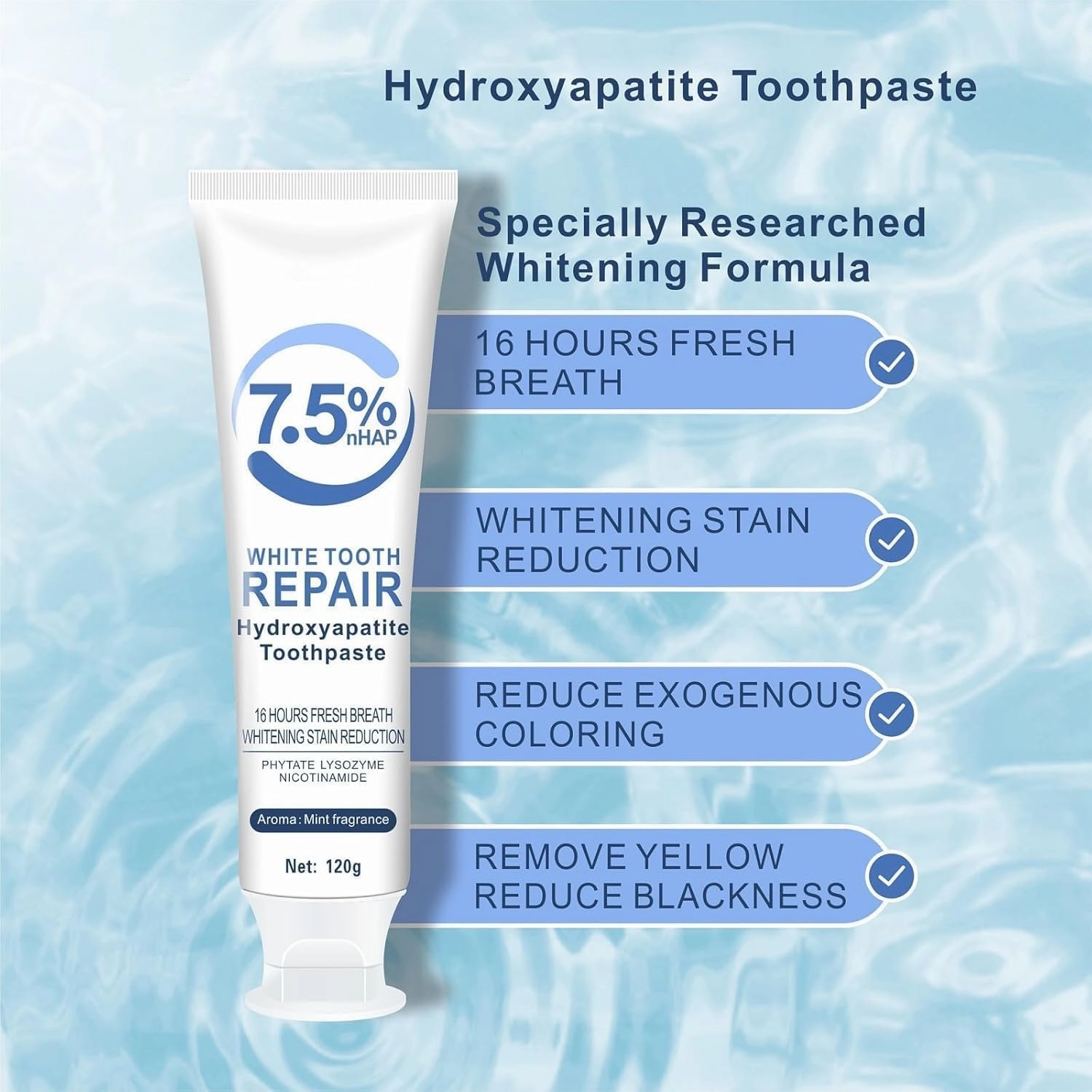 7.5% Hydroxyapatite Toothpastes for Enamel Protection & Tooth Strengthening, 7.5% Hydroxyapatite Toothpaste White Tooth Repair, Fluoride-Free Formula with Gentle Mint, Fresh Breath (2)