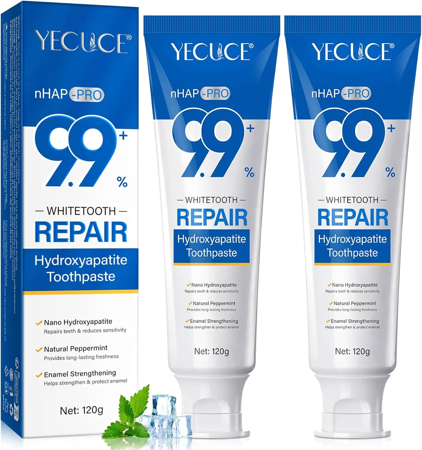 9.9%Hydroxyapatite Toothpaste for Enamel Protection and Tooth Strengthening, Hidroxiapatita Toothpaste Whittooth and Repairs Teeth, Reduces Sensitivity, Natural Peppermint Fresh Breath for Oral Health