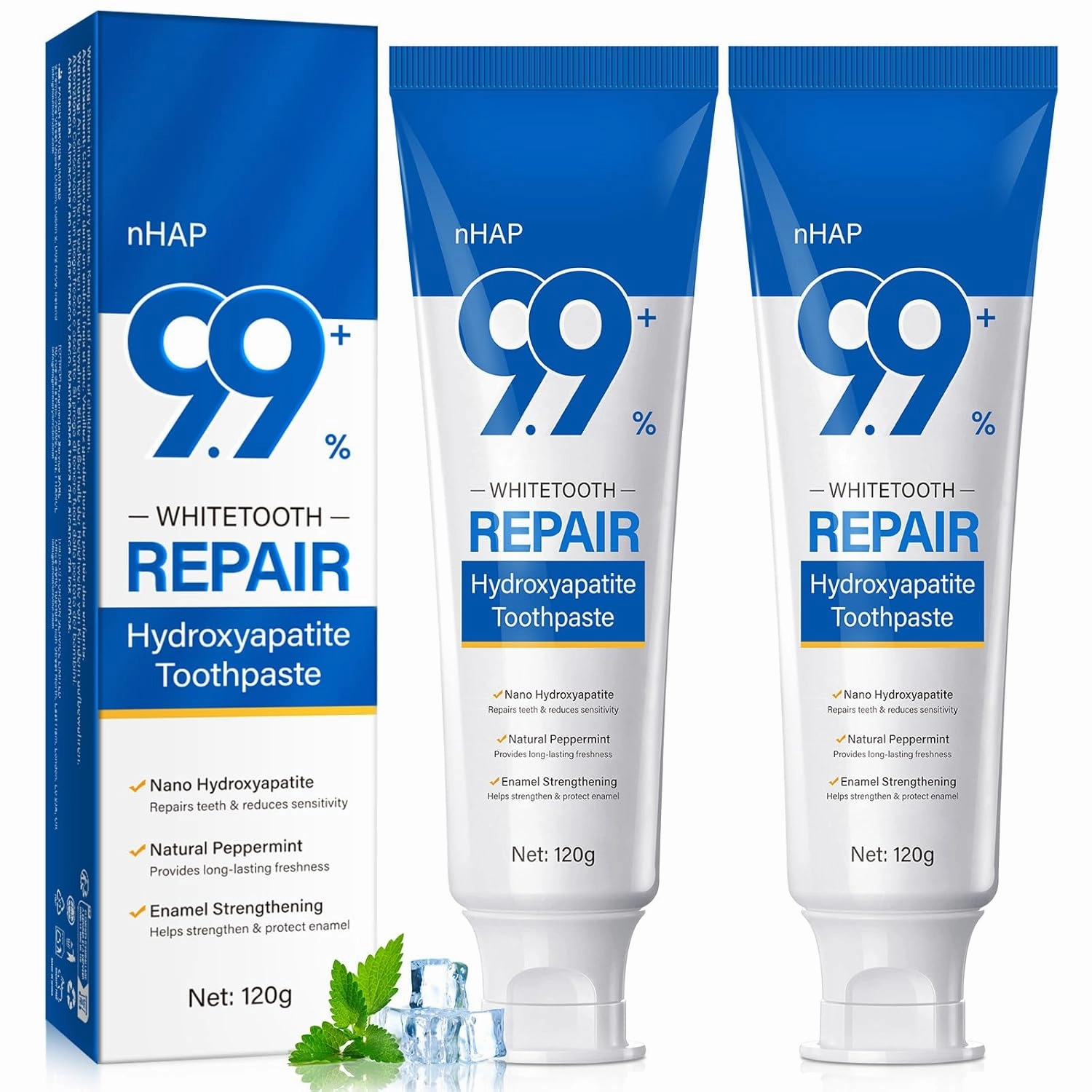 9.9% Hydroxyapatite Toothpaste 2 Pack, Nano Hydroxyapatite Toothpaste Protects Enamel and Strengthens Teeth, Cleans and Cares for Oral Health, Promotes Freshens Breath