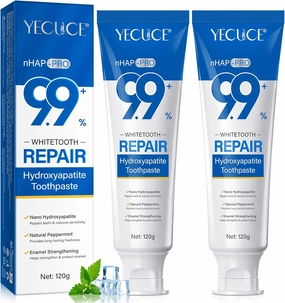 9.9% Nano Hydroxyapatite Toothpastes, Fluoride Free Enamel Repair Toothpaste, Natural Peppermint, Fresh Breath, Daily Use for Oral Health, 2 pcs