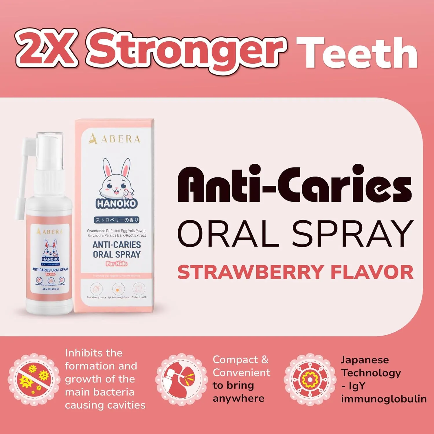 Abera Anti-Caries Kids Oral Spray, Kids Toothpaste Helper for Cavity Repair & Fresh Breath, Use for Newborn to Preschooler, Fluoride Free Toddler Toothpaste Helper, Strawberry Flavor 1.35 fl Oz