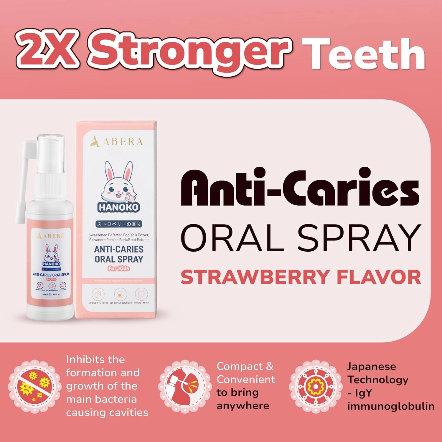 Abera Anti-Caries Kids Oral Spray, Fluoride Free Toddler Toothpaste Helper for Cavity Repair and Fresh Breath, 360 Degree Rotating Spout Easy to Use for Newborn to Preschooler, 1.35 fl Oz, Pack of 2
