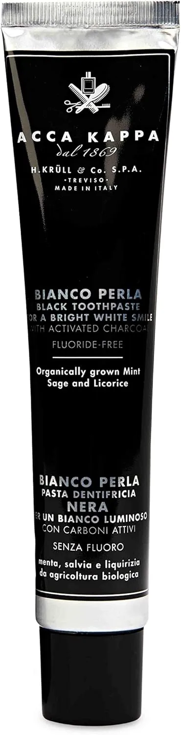 Acca Kappa Bianco Perla Activated Charcoal Flouride-Free Toothpaste with Mint, Sage, and Licorice