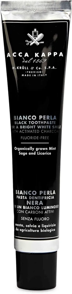 Acca Kappa Bianco Perla Activated Charcoal Flouride-Free Toothpaste with Mint, Sage, and Licorice