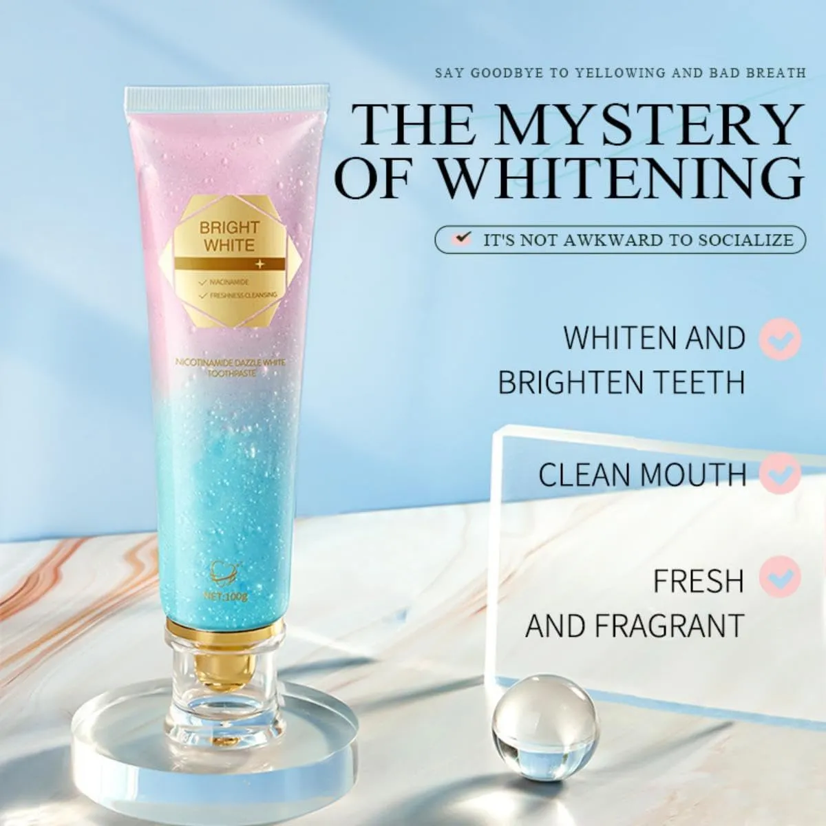 Acssart Radiant Whitening Toothpaste, Easilyous Niacinamide Whitening Toothpaste Bright White, Remove Tooth Stains, Fresh Breath for Healthier (2)