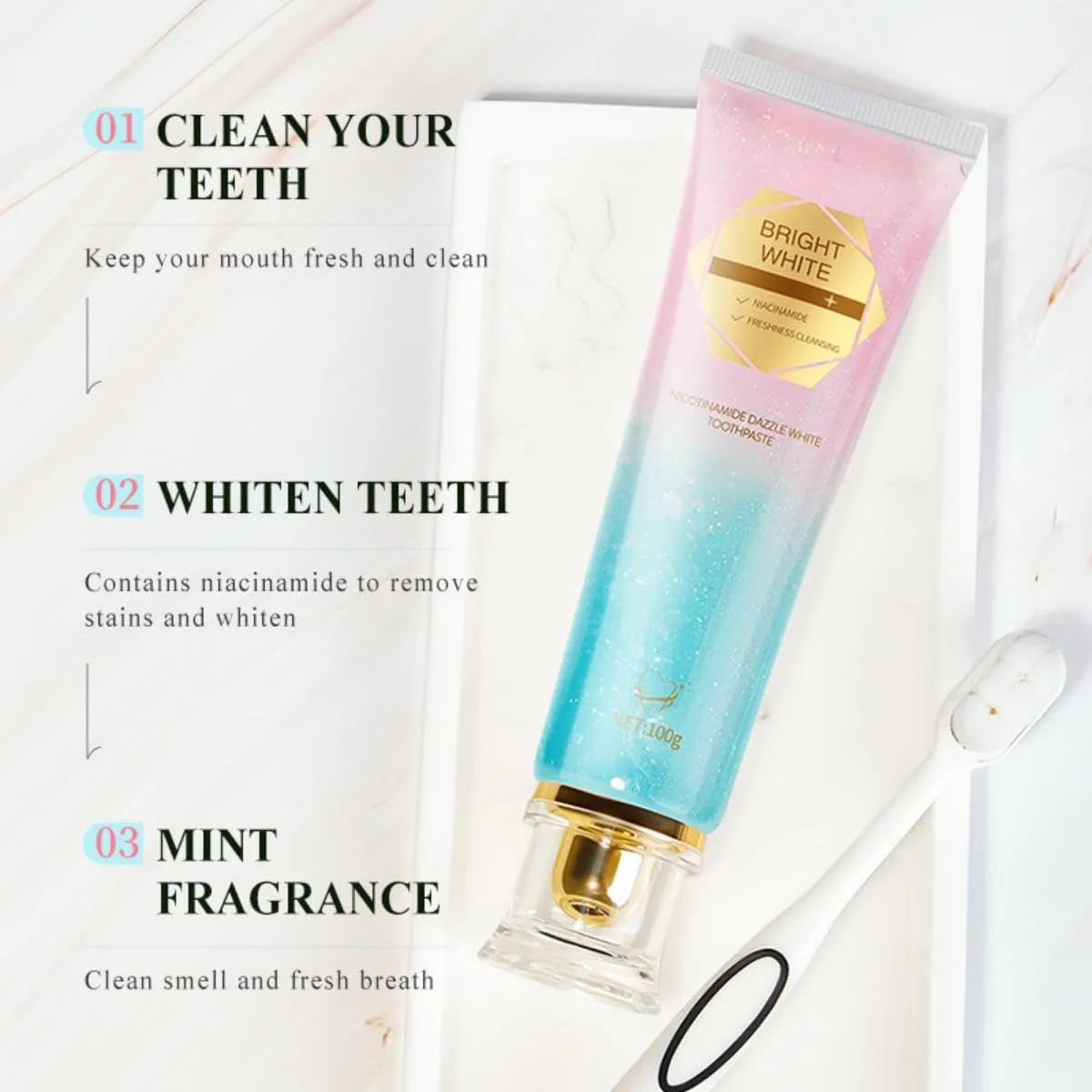 Acssart Radiant Whitening Toothpaste, Easilyous Niacinamide Whitening Toothpaste Bright White, Remove Tooth Stains, Fresh Breath for Healthier (2)