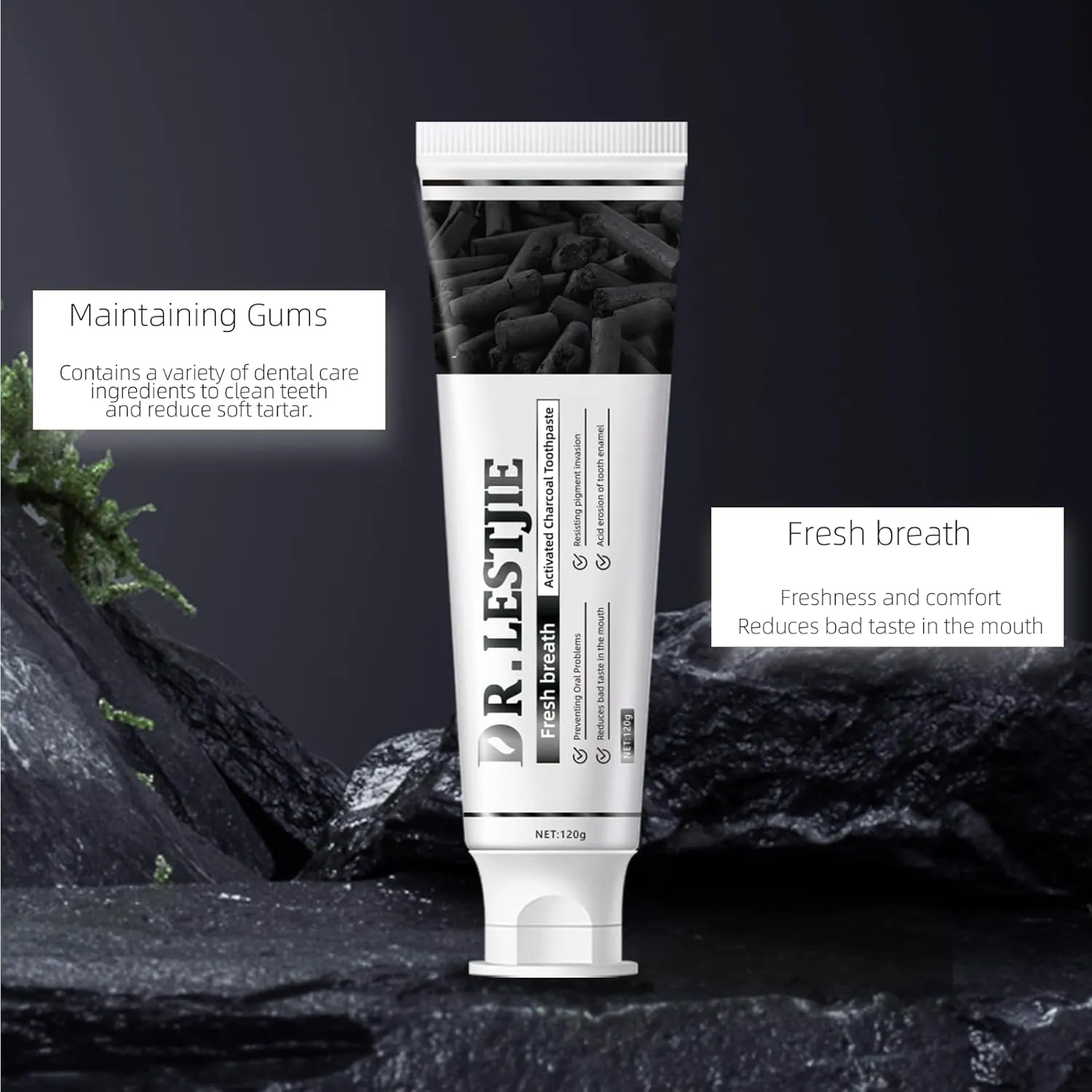 Activated Charcoal Toothpaste,Clean Mint- 100% Charcoal Teeth Whitening Toothpaste for Sensitive Teeth Strengthens Teeth Enamel and Gums 4.23oz-3Pack