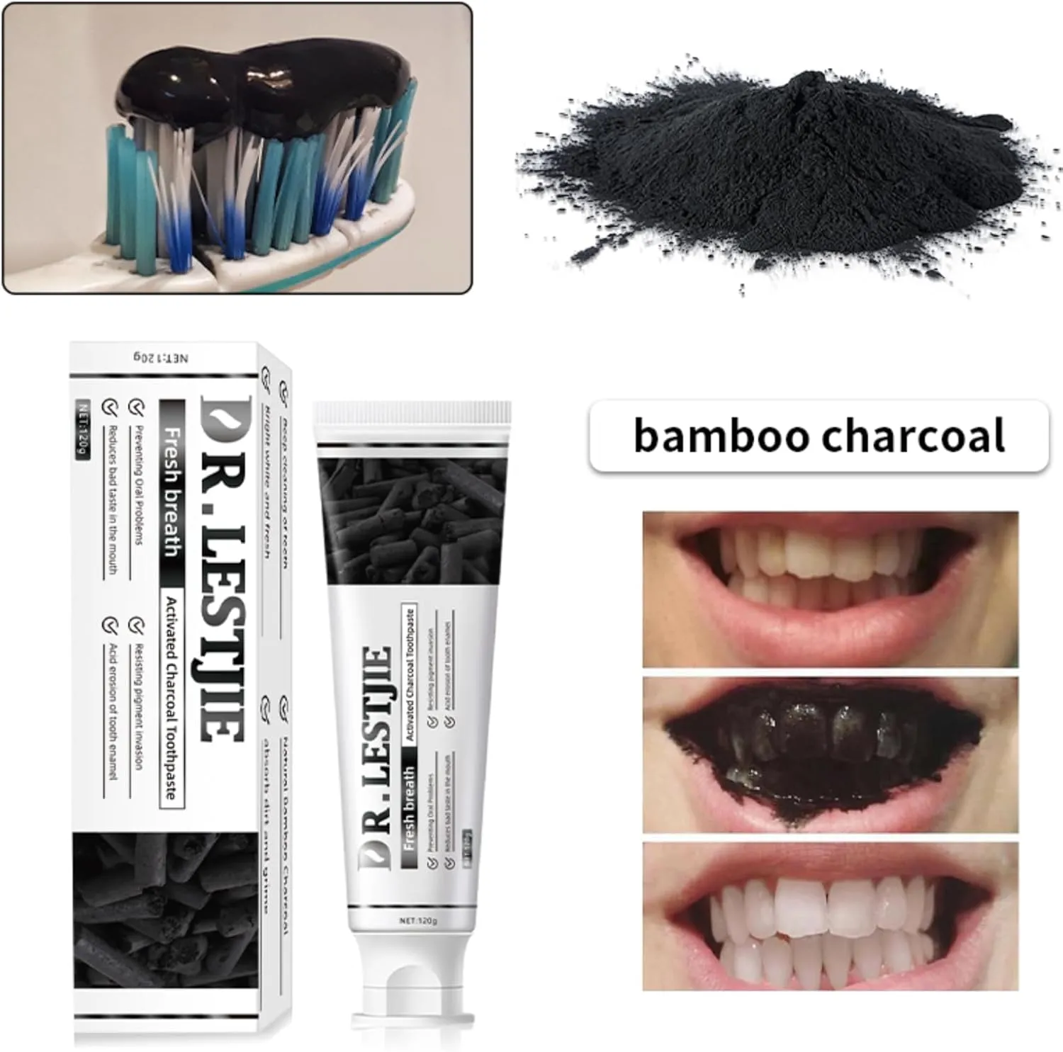 Activated Charcoal Toothpaste,Clean Mint- 100% Charcoal Teeth Whitening Toothpaste for Sensitive Teeth Strengthens Teeth Enamel and Gums 4.23oz-3Pack