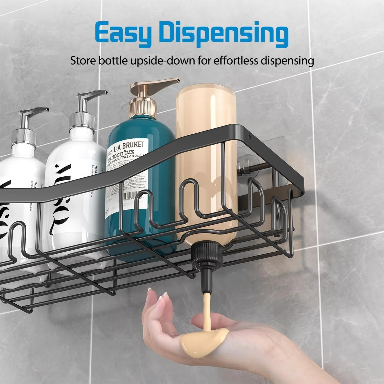 Adhesive Shower Caddy, No Drilling Bath Organizers 5 Pack, Rustproof Shelves with Soap Holder & Toothbrush Holder, Bathroom Organizers and Storage, Black