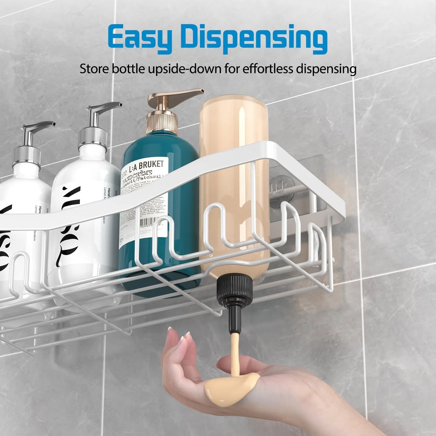 Adhesive Shower Caddy, No Drilling Bath Organizers 5 Pack, Rustproof Shelves with Soap Holder & Toothbrush Holder, Bathroom Organizers and Storage, White