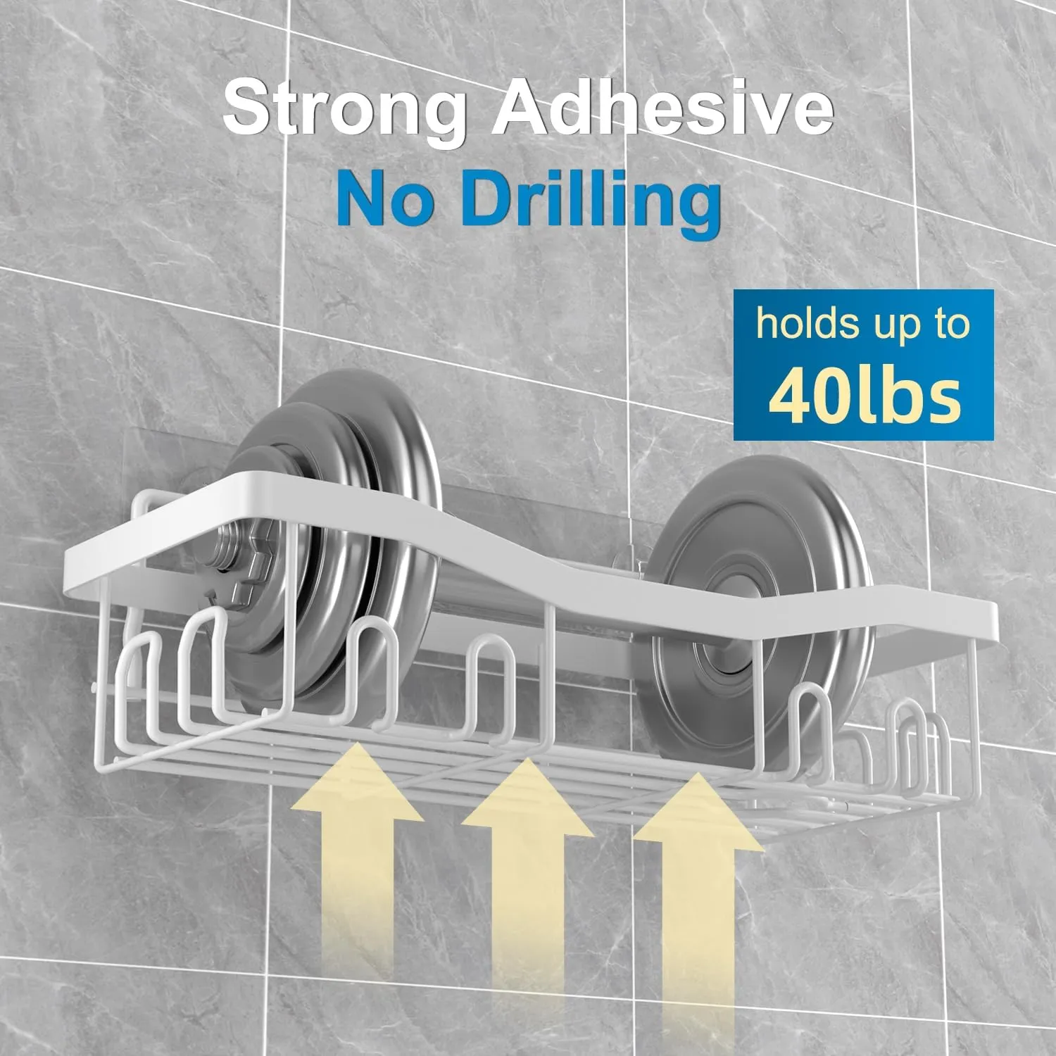 Adhesive Shower Caddy, No Drilling Bath Organizers 5 Pack, Rustproof Shelves with Soap Holder & Toothbrush Holder, Bathroom Organizers and Storage, White