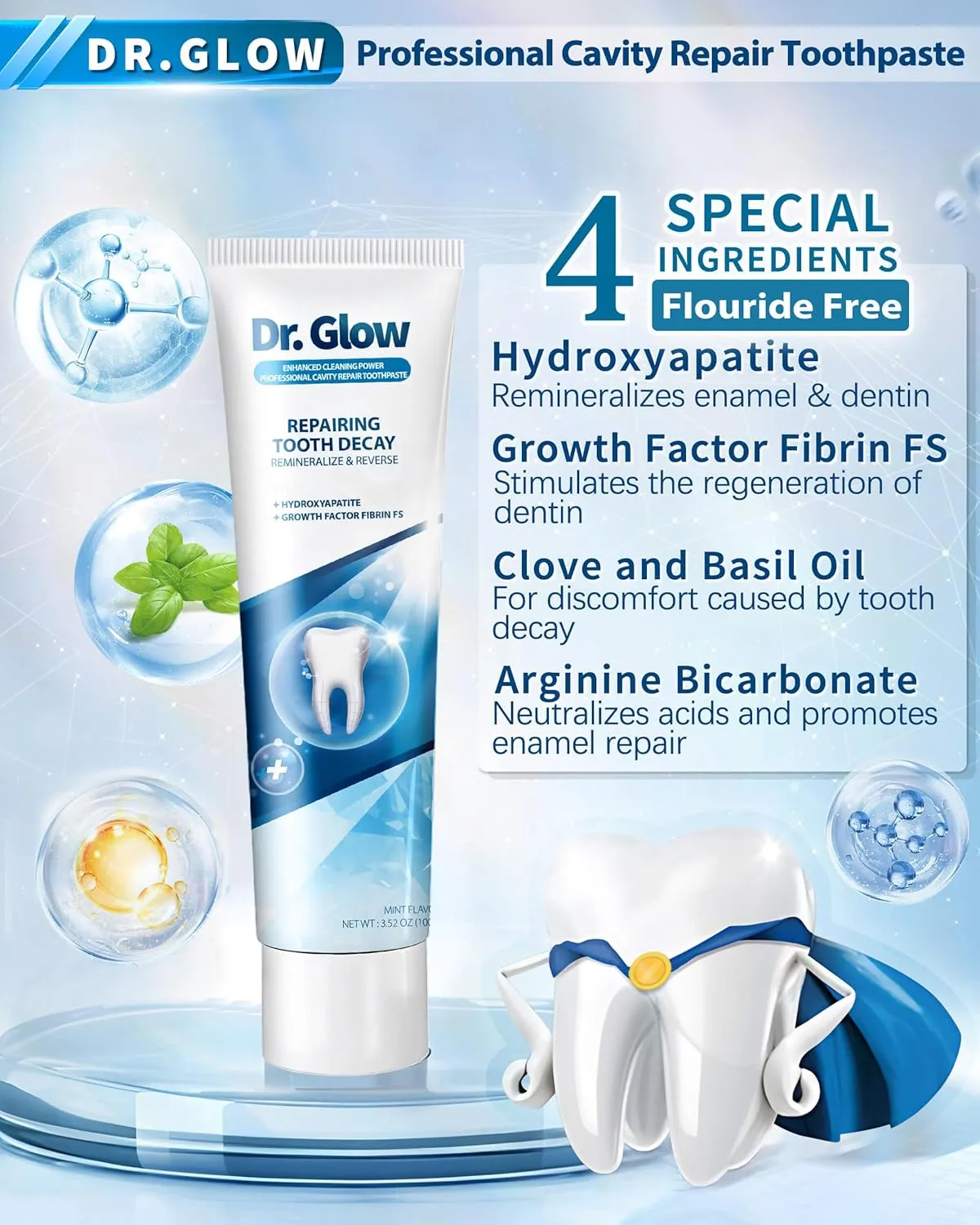 Adult Cavity Repair Toothpaste, Cavity Reversing Hydroxyapatite Toothpaste, Cavity Filler for Tooth Remineralization, Tooth Decay Treatment Repair, Enamel Repair Cavity Remover, 3.52oz X 2