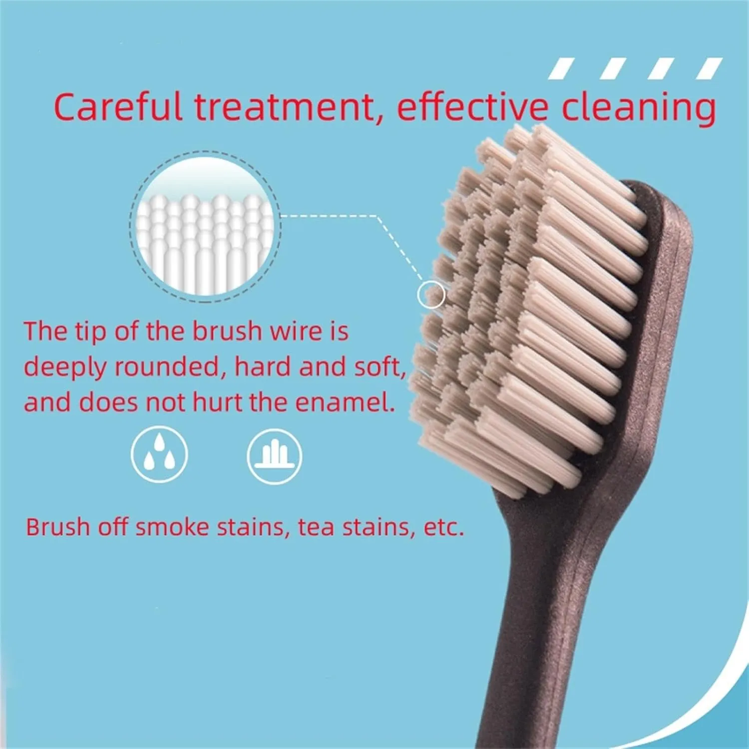 Adult Manual Hard bristled toothbrushes with Cover, Big Head Medium Size,for Cleaning Smoke Stain, Tartar, Coffee Stain, Tea Stain.【Hard Bristle Black,5 Count (Pack of 1)】