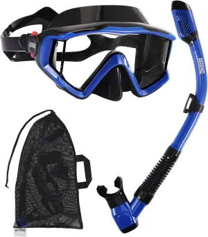 Aegend Snorkeling Gear for Adults, Dry Snorkel Set Panoramic View Enhanced Anti-Leak and Anti-Fog Technology, Adjustable Strap for Snorkeling Scuba Diving Swimming with Mesh Bag