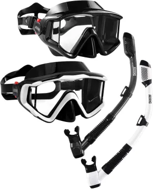 Aegend Snorkeling Gear for Adults, Dry Snorkel Set Panoramic View Enhanced Anti-Leak and Anti-Fog Technology, Adjustable Strap for Snorkeling Scuba Diving Swimming with Mesh Bag