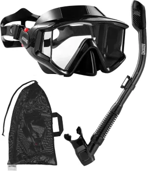 Aegend Snorkeling Gear for Adults, Dry Snorkel Set Panoramic View Enhanced Anti-Leak and Anti-Fog Technology, Adjustable Strap for Snorkeling Scuba Diving Swimming with Mesh Bag