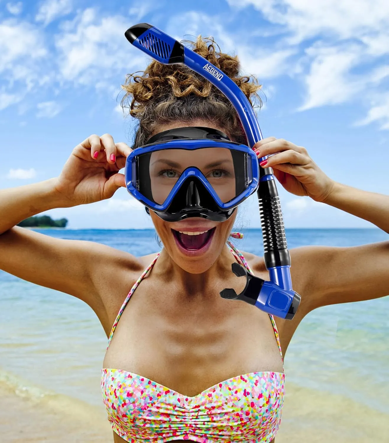 Aegend Snorkeling Gear for Adults, Dry Snorkel Set Panoramic View Enhanced Anti-Leak and Anti-Fog Technology, Adjustable Strap for Snorkeling Scuba Diving Swimming with Mesh Bag