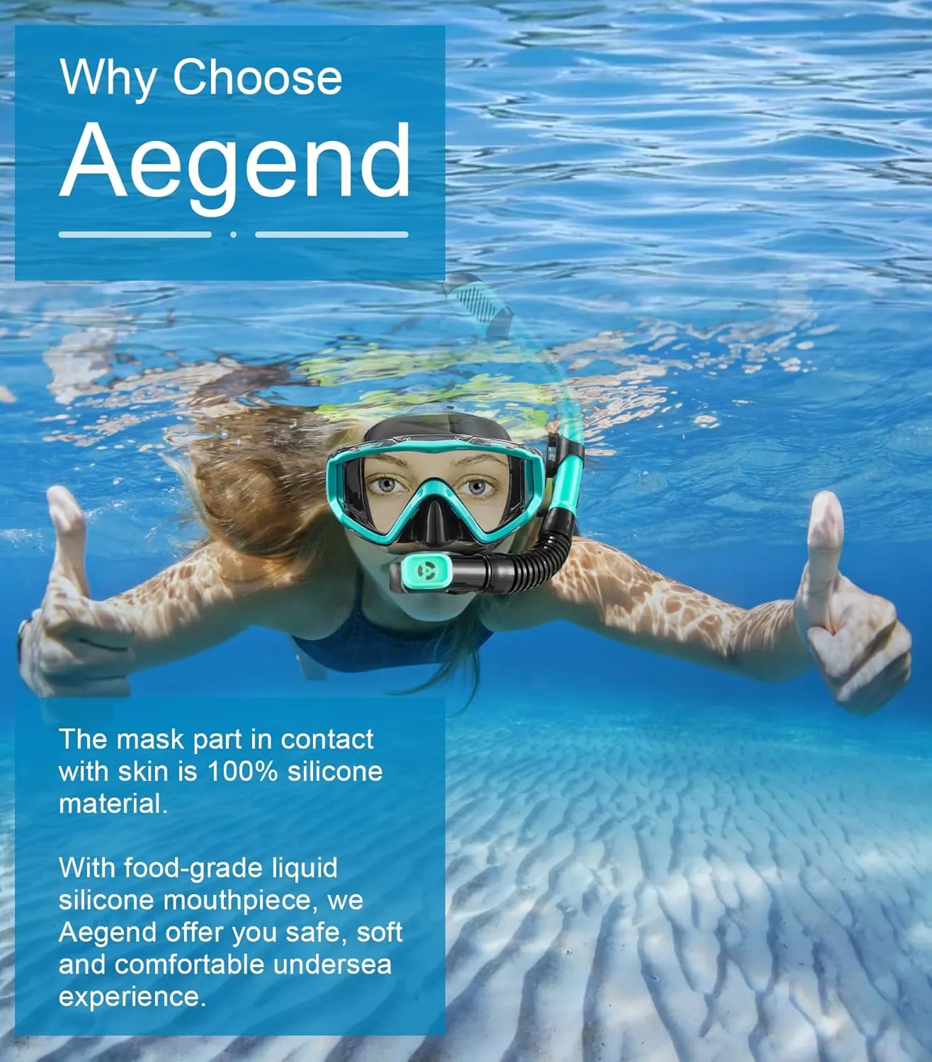 Aegend Snorkeling Gear for Adults, Dry Snorkel Set Panoramic View Enhanced Anti-Leak and Anti-Fog Technology, Adjustable Strap for Snorkeling Scuba Diving Swimming with Mesh Bag