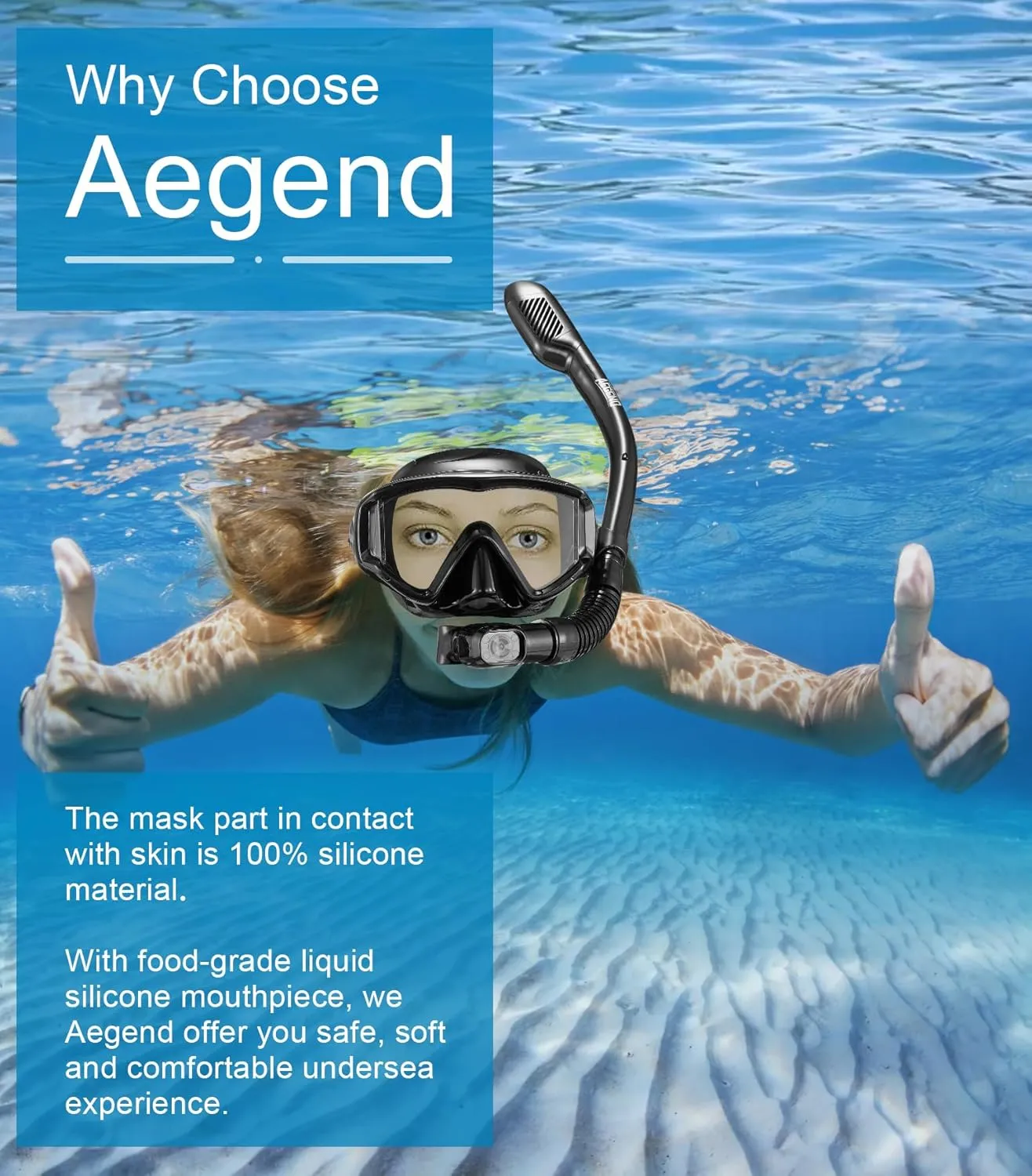 Aegend Snorkeling Gear for Adults, Dry Snorkel Set Panoramic View Enhanced Anti-Leak and Anti-Fog Technology, Adjustable Strap for Snorkeling Scuba Diving Swimming with Mesh Bag