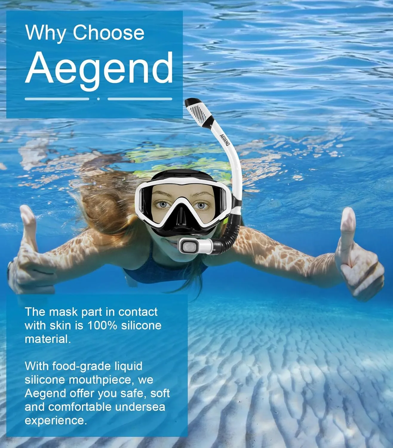 Aegend Snorkeling Gear for Adults, Dry Snorkel Set Panoramic View Enhanced Anti-Leak and Anti-Fog Technology, Adjustable Strap for Snorkeling Scuba Diving Swimming with Mesh Bag