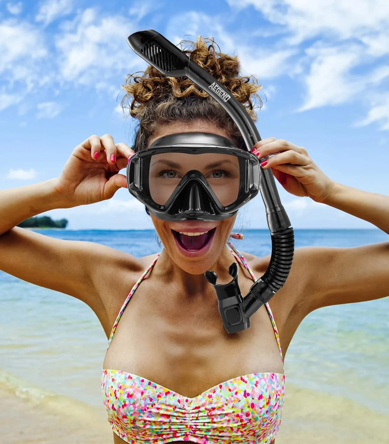 Aegend Snorkeling Gear for Adults, Dry Snorkel Set Panoramic View Enhanced Anti-Leak and Anti-Fog Technology, Adjustable Strap for Snorkeling Scuba Diving Swimming with Mesh Bag
