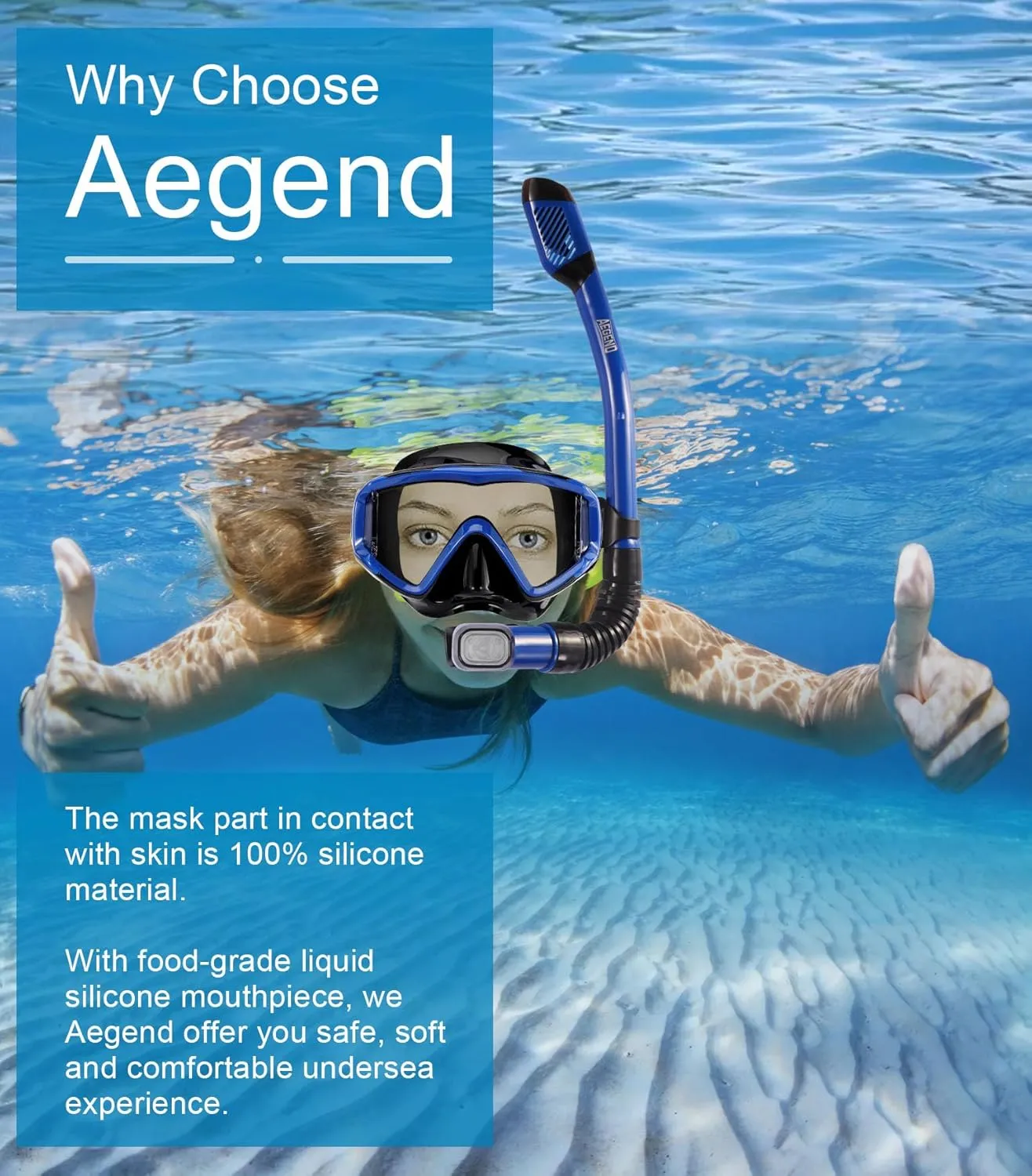 Aegend Snorkeling Gear for Adults, Dry Snorkel Set Panoramic View Enhanced Anti-Leak and Anti-Fog Technology, Adjustable Strap for Snorkeling Scuba Diving Swimming with Mesh Bag