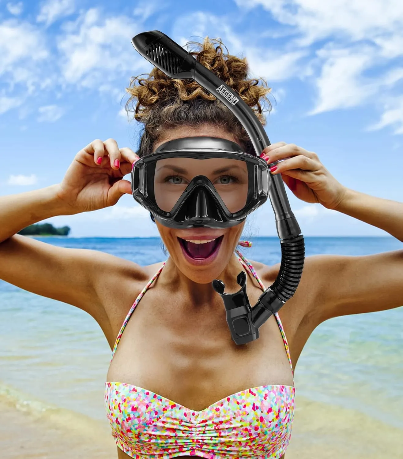 Aegend Snorkeling Gear for Adults, Dry Snorkel Set Panoramic View Enhanced Anti-Leak and Anti-Fog Technology, Adjustable Strap for Snorkeling Scuba Diving Swimming with Mesh Bag