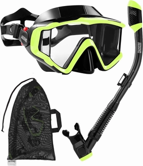 Aegend Snorkeling Gear for Adults, Dry Snorkel Set Panoramic View Enhanced Anti-Leak and Anti-Fog Technology, Adjustable Strap for Snorkeling Scuba Diving Swimming with Mesh Bag